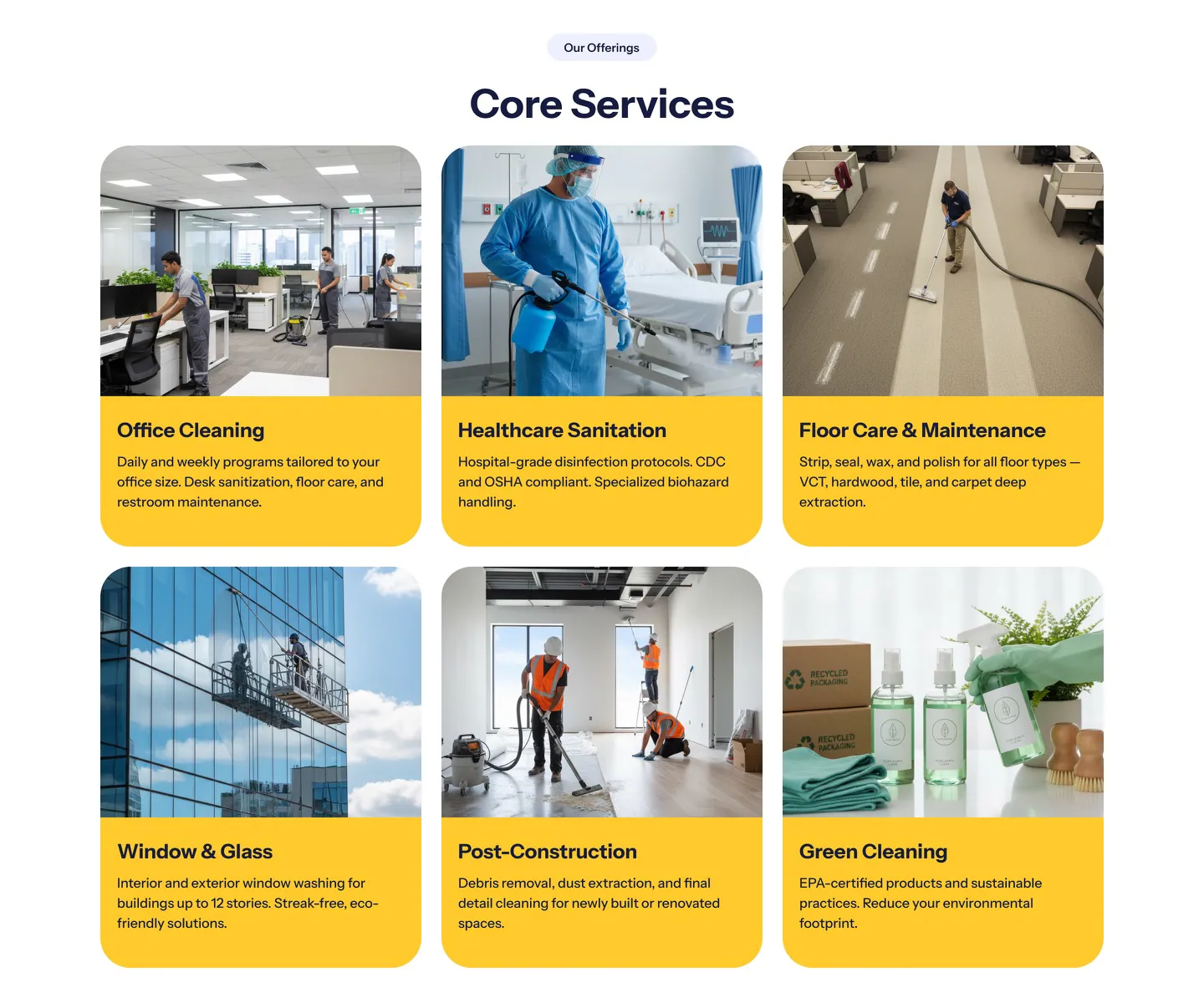 Clarisphere core services shown as six image cards